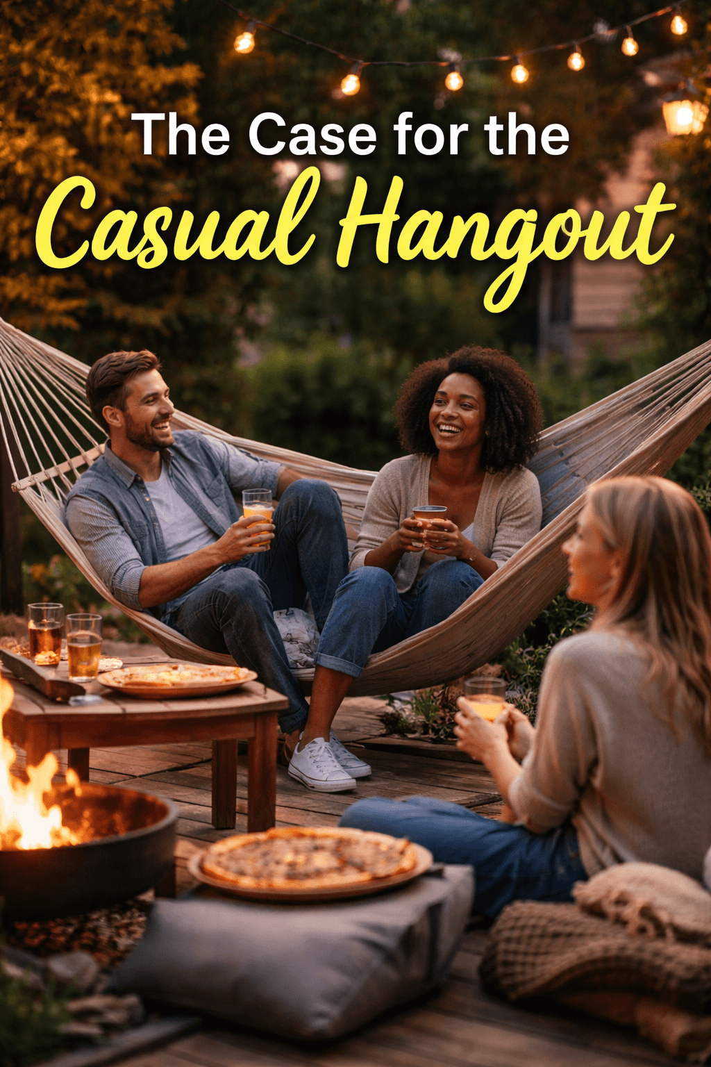 Friends relaxing together outdoors during a casual hangout, sitting and talking without a formal plan